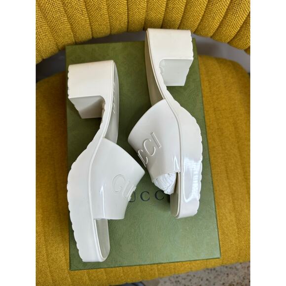 Gucci Rubber embossed Logo Womens Platform Slides size 36 Mystic White color - Picture 7 of 17